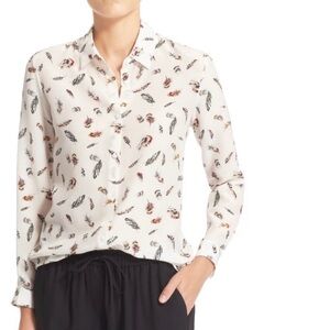 The Kooples 100% Silk Feather Print Blouse Button Up Shirt Size Small